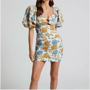 NWOT AMALIE THE LABEL SHOWPO EMERITA PUFF SLEEVE RUCHED DRESS VALENCIA FLORAL s2